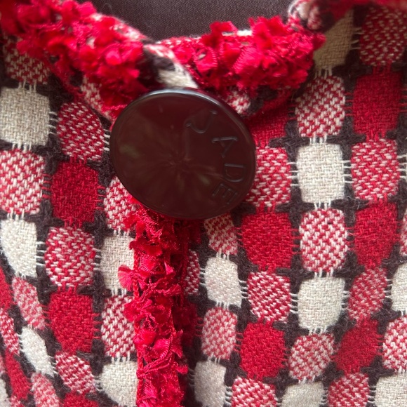 Jade Red and Cream Ruffle Checkered Jacket size 6 Retro - Picture 3 of 11